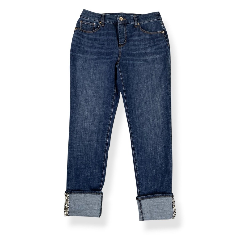 Chicos Jeans Women 4 (29x25) Blue So Slimming Girlfriend Slim Ankle Beaded Cuff